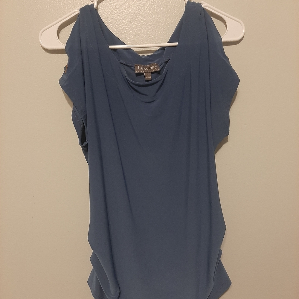 Size small  blue cold shoulder blouse. Luxology brand